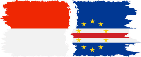 Cape Verde and Indonesia grunge flags connection vector