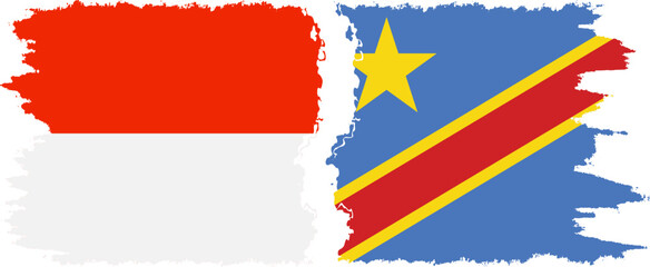 Congo - Kinshasa and Indonesia grunge flags connection vector