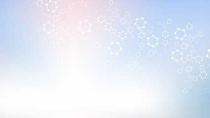Modern scientific background with hexagons, lines and dots. Wave flow abstract background. Molecular structure for medical, technology, chemistry, science. Vector illustration