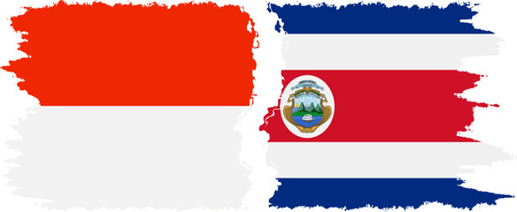 Costa Rica and Indonesia grunge flags connection vector