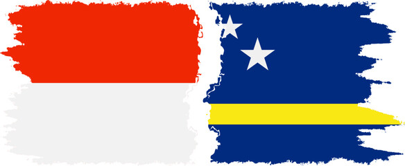 Curacao and Indonesia grunge flags connection vector