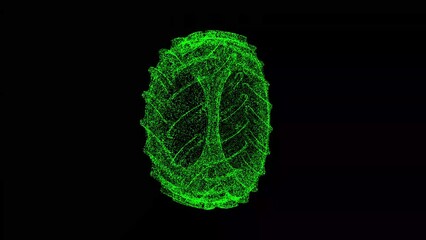 3D Tire Wheel rotates on black background. Transport and Repair concept. Sale and repair of auto wheels. Business advertising backdrop. For title, text, presentation. 3d animation 60 FPS