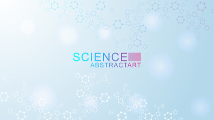 Modern scientific background with hexagons, lines and dots. Wave flow abstract background. Molecular structure for medical, technology, chemistry, science. Vector illustration