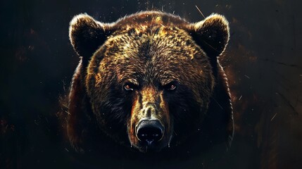 an illustrative logo with a grizzly bear  - obrazy, fototapety, plakaty