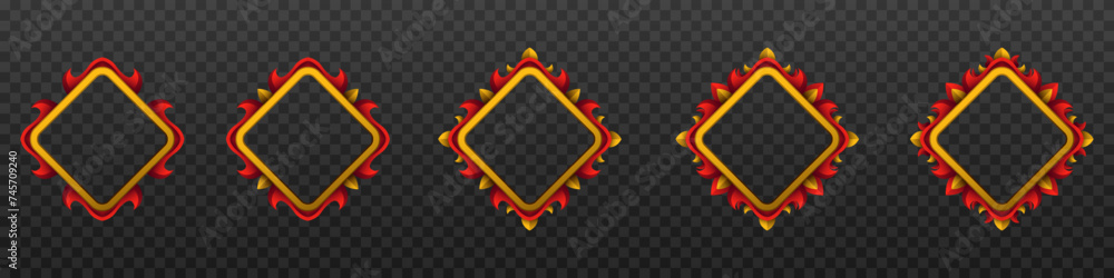 Poster fantasy style game avatar frames with red and gold border for game ui designs