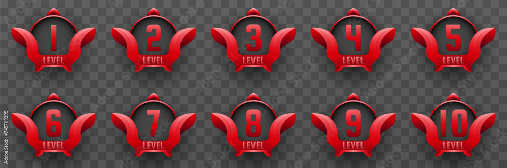 Poster red abstract gui game level up badges for game ui designs