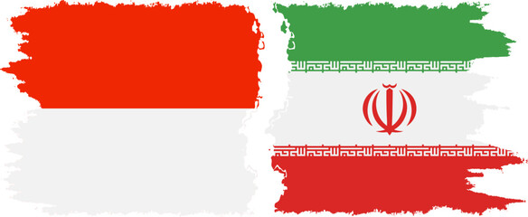 Iran and Indonesia grunge flags connection vector