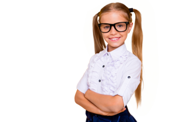 Academic knowledge intellectual people person concept. Close up photo portrait of sweet adorable lovely with two pigtails long hairdo crossed hands girl isolated bright vivid color background