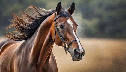 Beauty portrait of brown horse. Domestic animal.