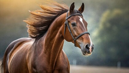 Beauty portrait of brown horse. Domestic animal.