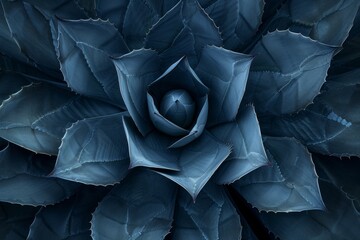 Obraz premium Discover the artistic beauty of a dark blue-toned agave cactus forming an abstract natural pattern
