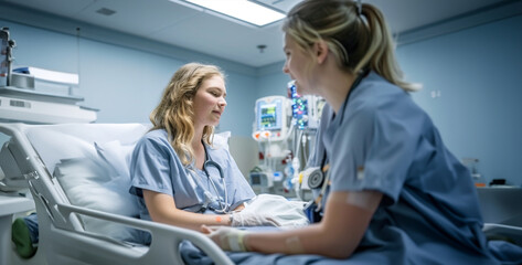 a patient receiving compassionate care from a healthcare professional, showcasing empathy and support in a hospital setting