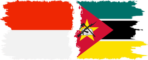 Mozambique and Indonesia grunge flags connection vector
