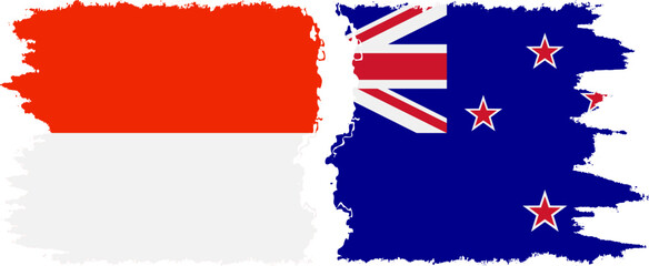 New Zealand and Indonesia grunge flags connection vector