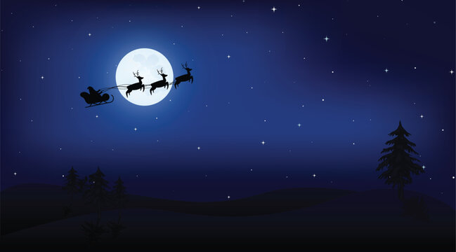 Santa Claus in moon night Vector Illustration