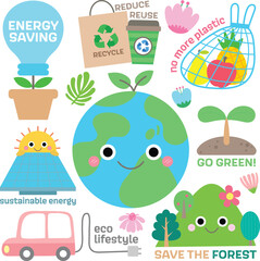 World Earth Day Hand Drawn Cute ecology lifestyle and nature protection Vector Illustration