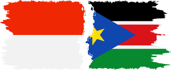 South Sudan and Indonesia grunge flags connection vector