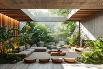 Fototapeta premium Lush Greenery in a Cozy Living Room. Generative AI