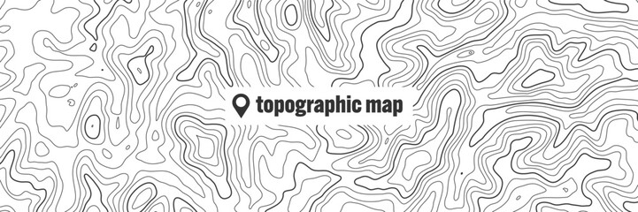 Topographic map with contour lines. Geographic terrain grid, relief height elevation. Ground path pattern. Travel and navigation, cartography design element. Vector illustration