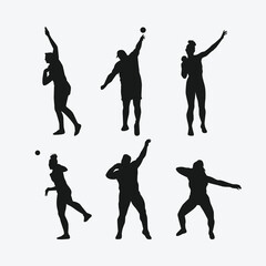 Vector set silhouettes of shot put thrower, athletes. sports, athletics, competition theme. Isolated on white background. © Irkhamsterstock