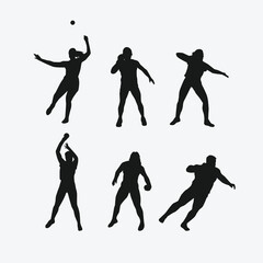 Vector set silhouettes of shot put thrower, athletes. sports, athletics, competition theme. Isolated on white background. - obrazy, fototapety, plakaty