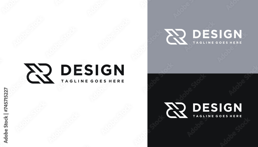 Poster rotating initial letter dp p d pd with simple line art monogram logo design
