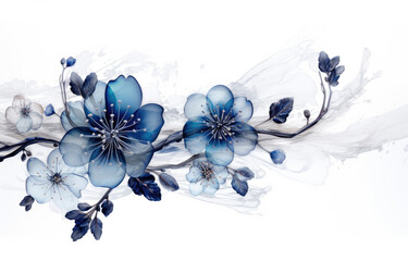Blue Flowers Painting on White Background