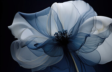 White Flower With Blue Petals on Black Background