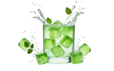 Clover-Shaped Ice Cubes Floating in a Cool Drink Isolated on Transparent Background PNG.