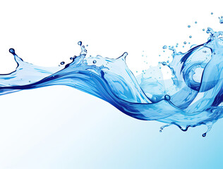 Blue Wave of Water With Bubbles on White Background