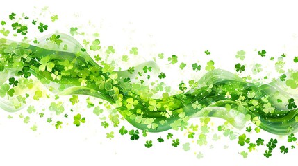 St Patrick's Day background. Vector illustration for lucky spring design with shamrock. Green clover wave border isolated on white background