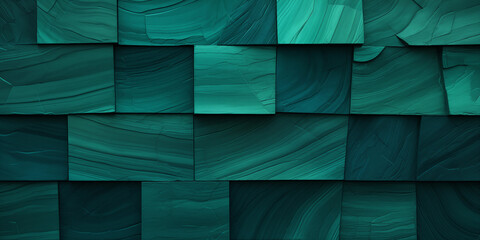 A detailed view of a green tiled wall, dark green mosaic tile wallpaper with triangular and geometric fluted triangles