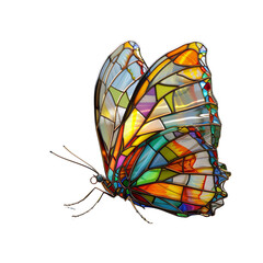 stained glass butterfly with wings on transparent background