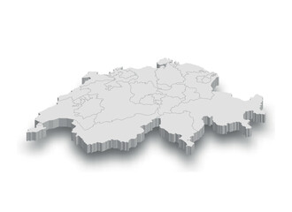 Fototapeta premium 3d Switzerland white map with regions isolated