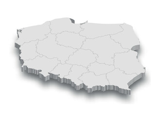 Obraz premium 3d Poland white map with regions isolated
