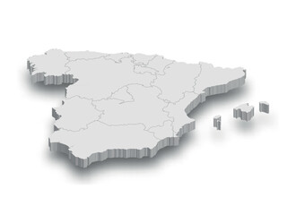 3d Spain white map with regions isolated