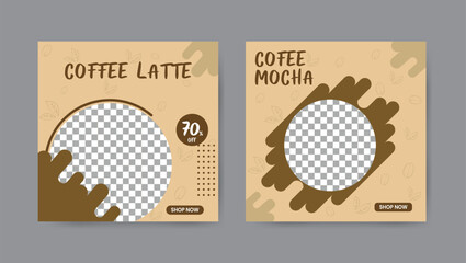 Collection of coffee shop social media post templates. Square banner design background. - obrazy, fototapety, plakaty