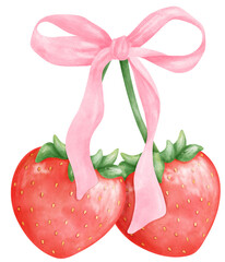 Coquette Strawberry Watercolor Pink Ribbon
