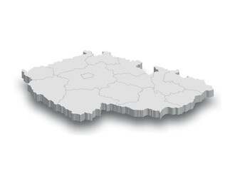 3d Czech Republic white map with regions isolated