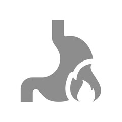 Stomach and reflux vector icon. Gastroesophageal disease with flame symbol.