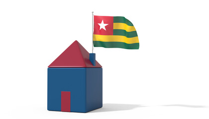 Casa 3D con bandiera al vento Togo sul tetto