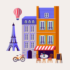 Paris street color vector illustration - 745718629