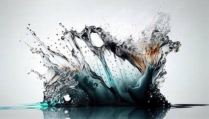 Beautiful water splash backdrop. AI render