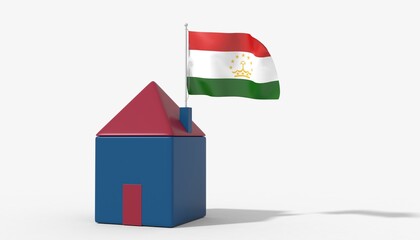 Casa 3D con bandiera al vento Tajikistan sul tetto