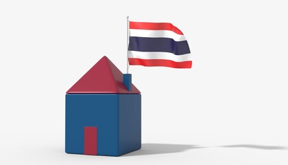 Casa 3D con bandiera al vento Thailand sul tetto