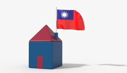 Casa 3D con bandiera al vento Taiwan sul tetto