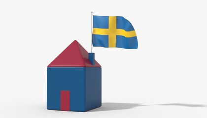 Casa 3D con bandiera al vento Sweden sul tetto