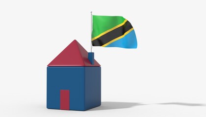 Casa 3D con bandiera al vento Tanzania sul tetto