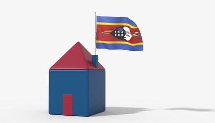 Casa 3D con bandiera al vento Swaziland sul tetto