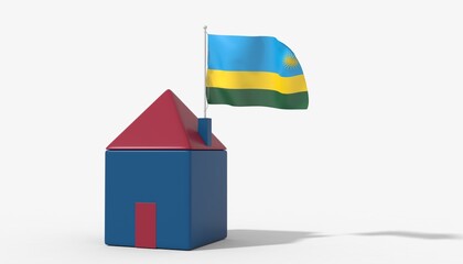 Casa 3D con bandiera al vento Rwanda sul tetto